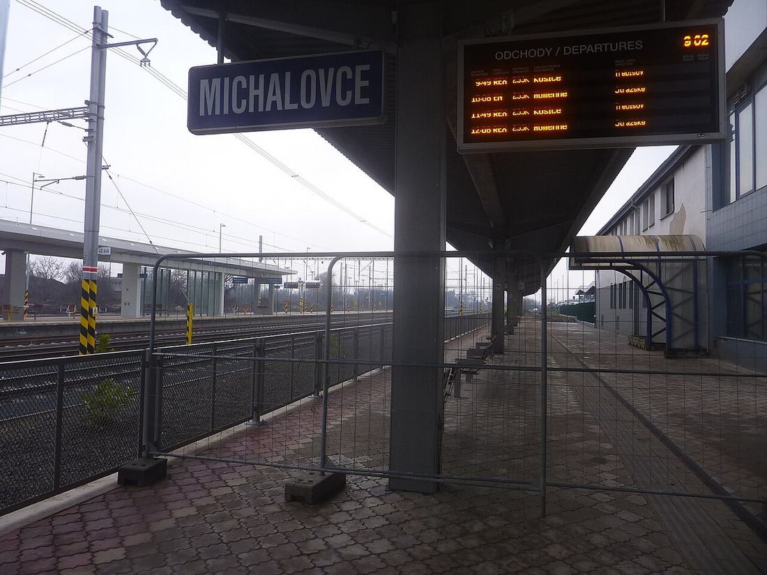 A railway station platform in the UK